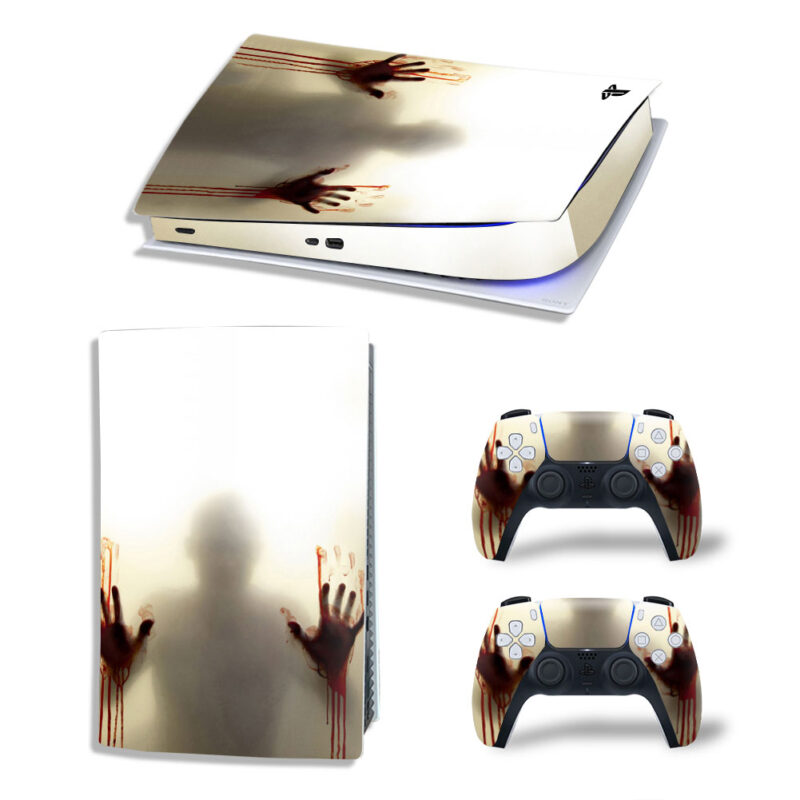 Bloody Hand Shower Curtain Horror Theme Skin Sticker Decal For PS5 Digital Edition And Controllers