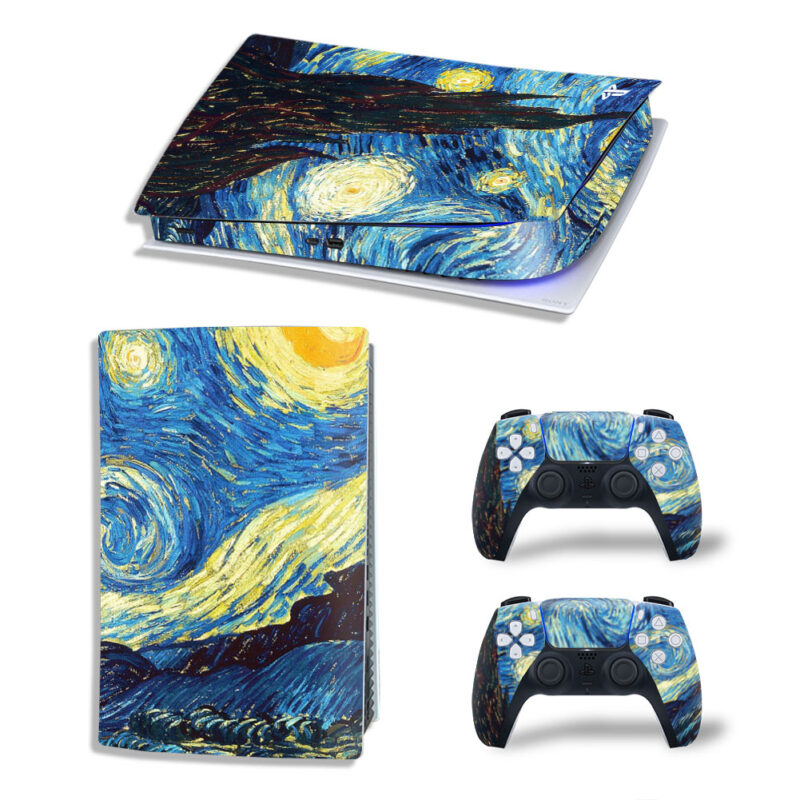 The Starry Night Painting Art Skin Sticker Decal For PS5 Digital Edition And Controllers