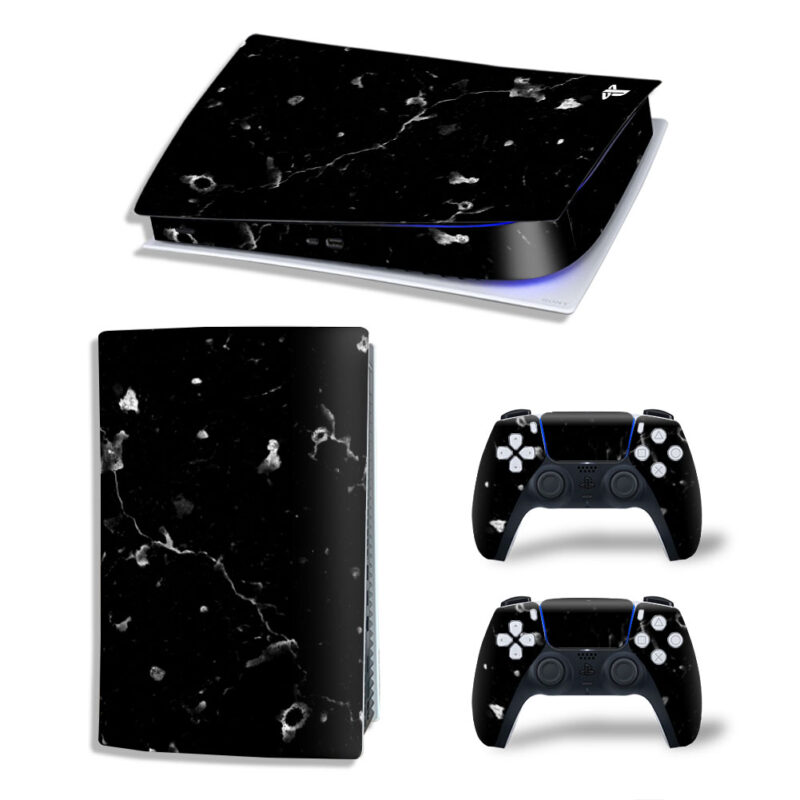 White Blood On Black Marble Texture Skin Sticker Decal For PS5 Digital Edition And Controllers