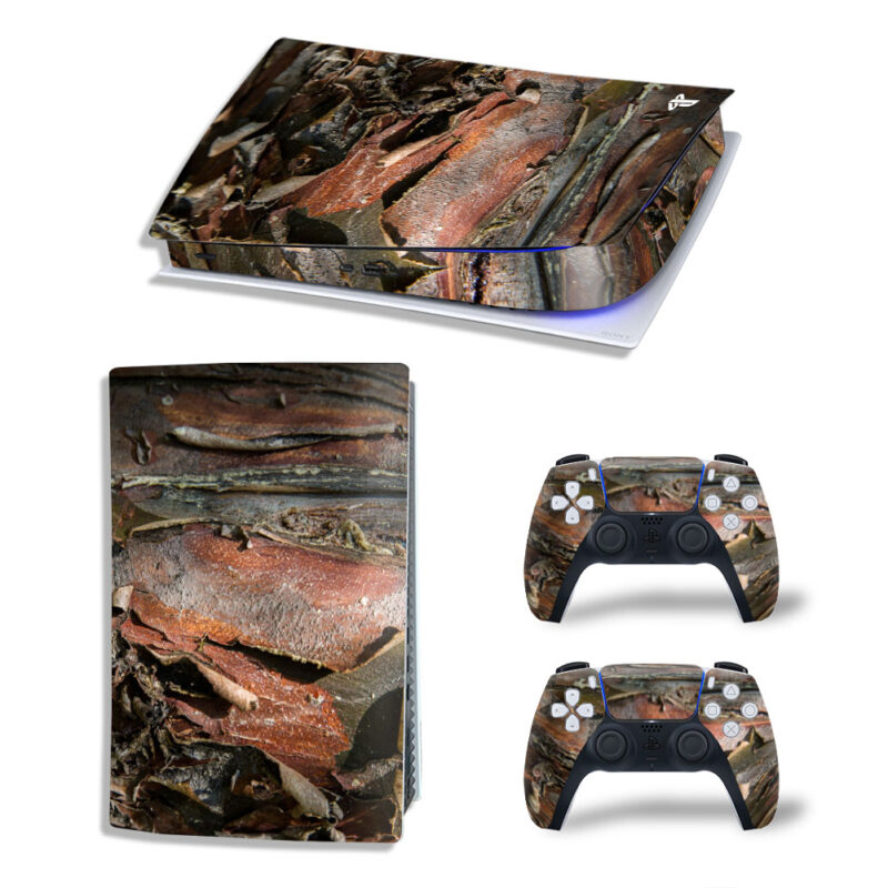 Brown Wood Bark Texture Skin Sticker Decal For PS5 Digital Edition And Controllers