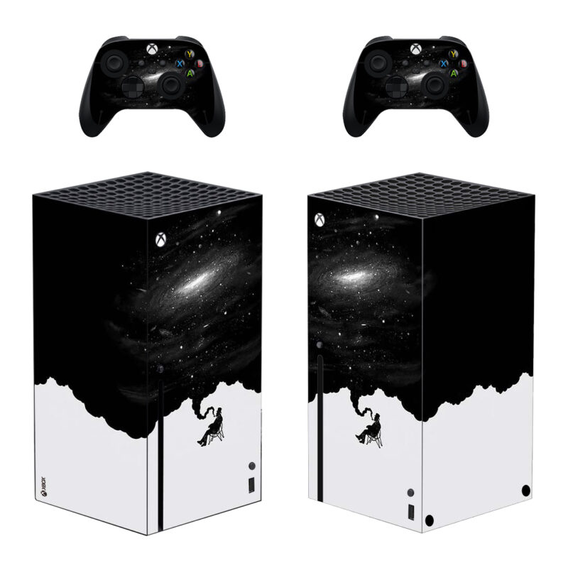 Black And White Old Man With Galaxy Illustration Skin Sticker For Xbox Series X And Controllers