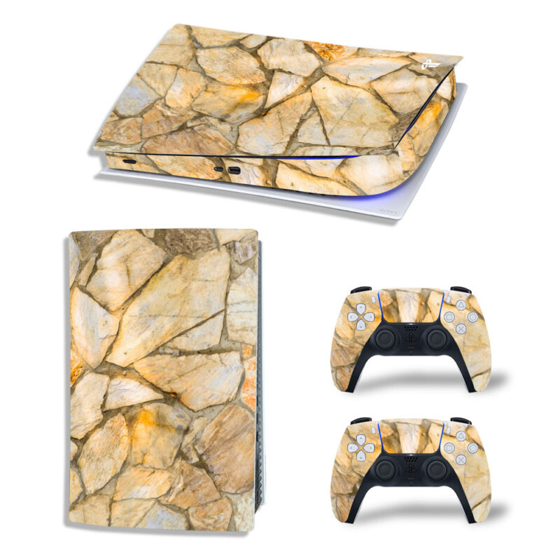 Large Yellow Stone Wall Pattern Skin Sticker Decal For PS5 Digital Edition And Controllers