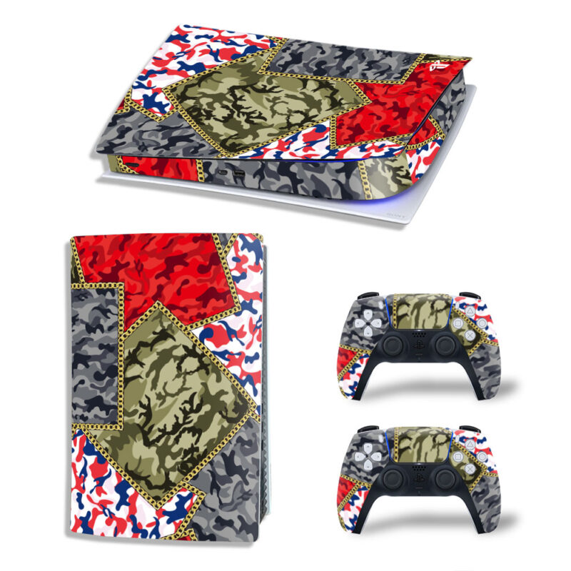 Seamless Patchwork Camouflage Pattern Skin Sticker Decal For PS5 Digital Edition And Controllers