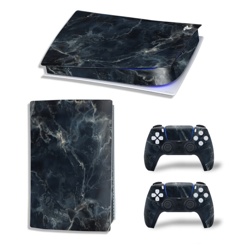 Abstract Dark Blue Marble Texture Skin Sticker Decal For PS5 Digital Edition And Controllers