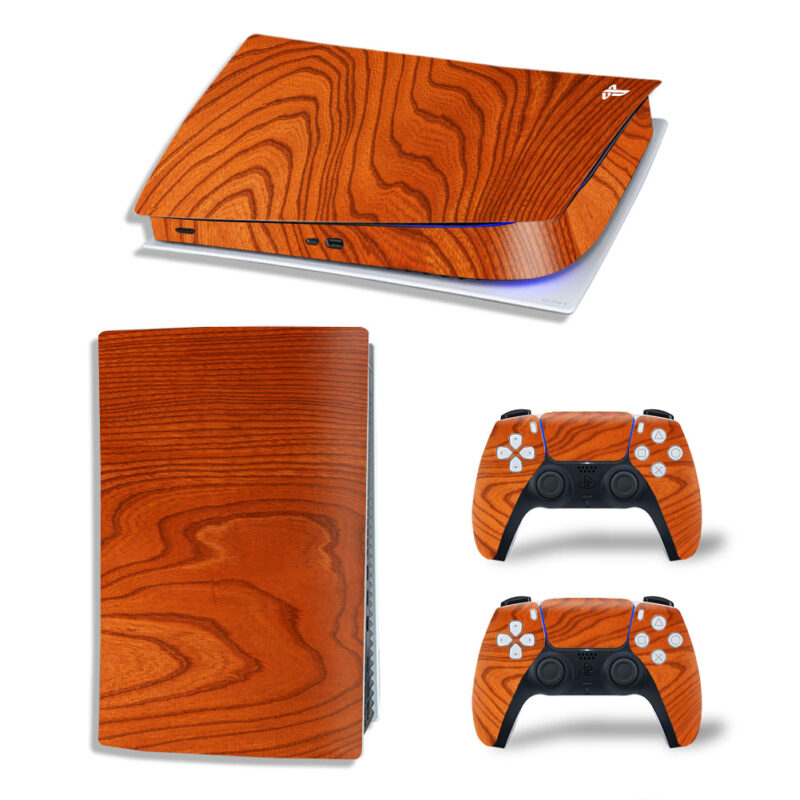 Seamless Orange Natural Wood Texture Skin Sticker Decal For PS5 Digital Edition And Controllers