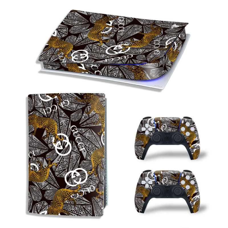 Gucci And Leopard Print Pattern Skin Sticker Decal For PS5 Digital Edition And Controllers