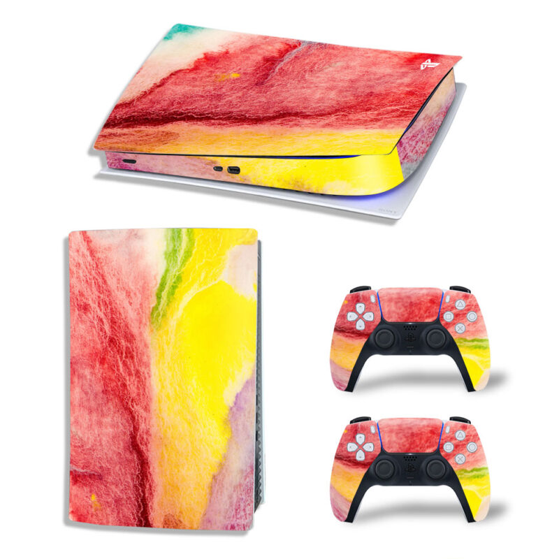 Abstract Rainbow Color Crayon Texture Skin Sticker Decal For PS5 Digital Edition And Controllers