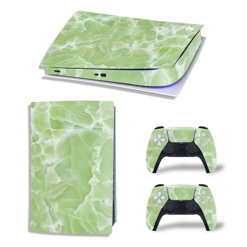 Abstract Light Green Marble Texture Skin Sticker Decal For PS5 Digital Edition And Controllers