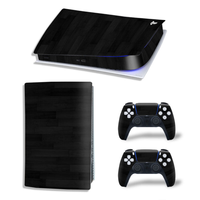 Dark Black Parquet Flooring Texture Skin Sticker Decal For PS5 Digital Edition And Controllers