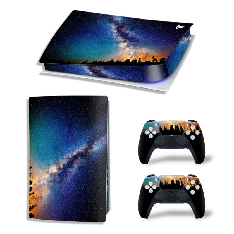 Nature Galaxy Starry Sky And Sun Skin Sticker Decal For PS5 Digital Edition And Controllers