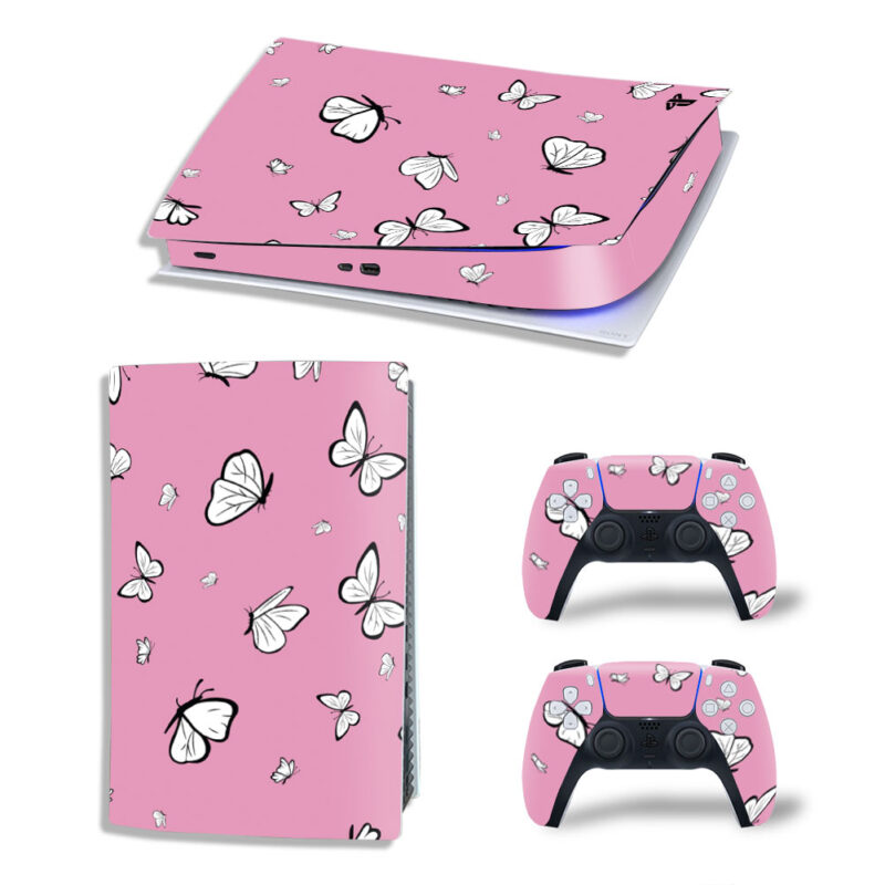 Butterfly Pattern In Pink Texture Skin Sticker Decal For PS5 Digital Edition And Controllers