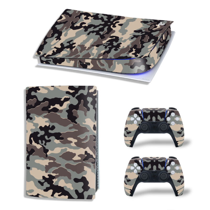 Gray Camouflage Pattern Skin Sticker Decal For PS5 Digital Edition And Controllers