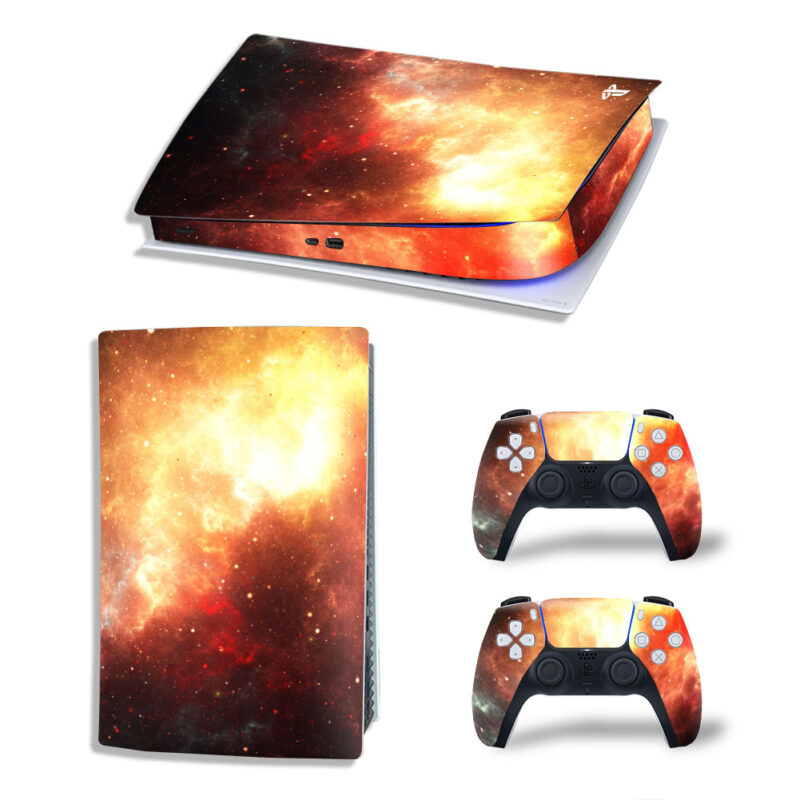 Teal And Orange Galaxy Pattern Skin Sticker Decal For PS5 Digital Edition And Controllers