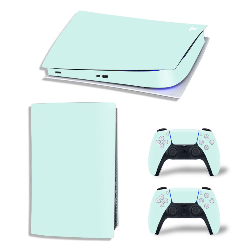 Light Blue Color Skin Sticker Decal For PS5 Digital Edition And Controllers