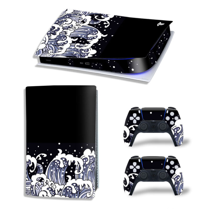 Seamless Border With Waves In Chinese Style Skin Sticker Decal For PS5 Digital Edition And Controllers