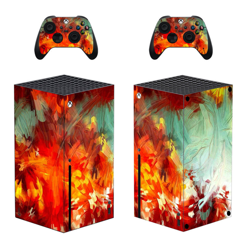 Abstract Autumn Leaf And Petal Painting Artwork Skin Sticker For Xbox Series X And Controllers