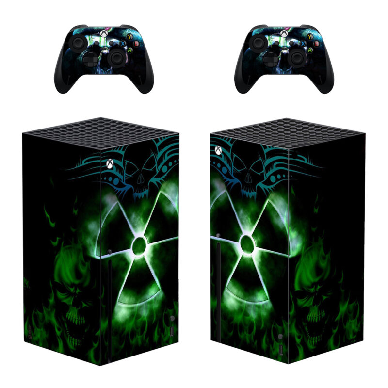 Sci Fi Biohazard Green Toxic Symbol With Skulls Skin Sticker For Xbox Series X And Controllers