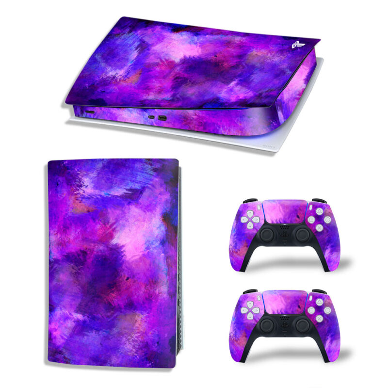 Purple And Pink Abstract Painting Stain Art Skin Sticker Decal For PS5 Digital Edition And Controllers