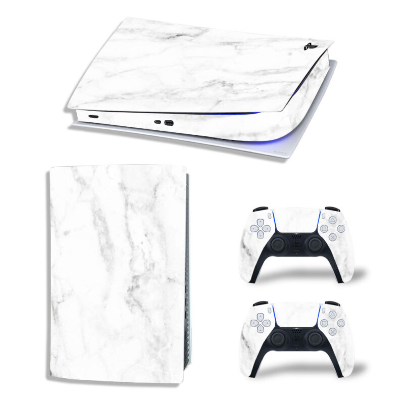 White Marble Texture Skin Sticker Decal For PS5 Digital Edition And Controllers