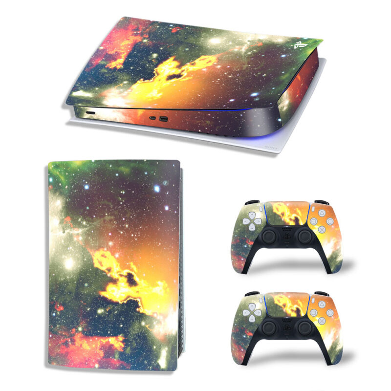 Golden Nebula Space Galaxy Art Skin Sticker Decal For PS5 Digital Edition And Controllers