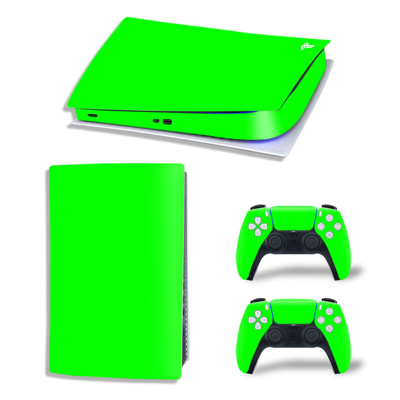 Neon Green Color Skin Sticker Decal For PS5 Digital Edition And Controllers