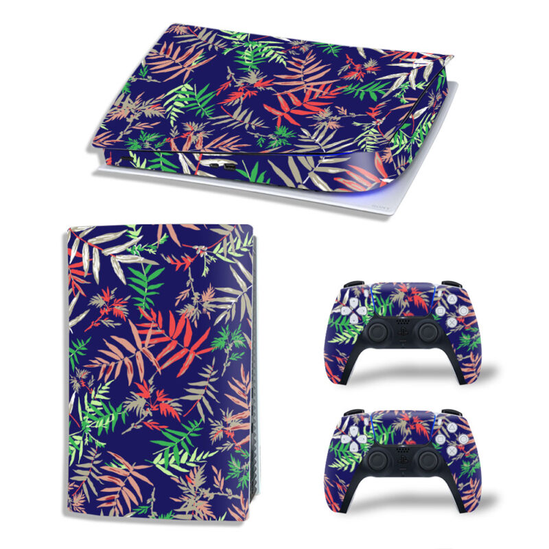 Colorful Tropical Leaves Pattern Skin Sticker Decal For PS5 Digital Edition And Controllers