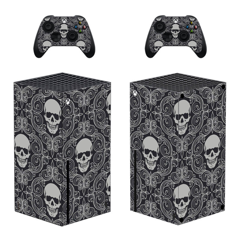 Black And Gray Skull Pattern Skin Sticker For Xbox Series X And Controllers