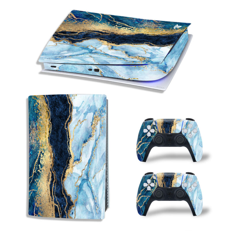 Abstract Blue Marble Texture Skin Sticker Decal For PS5 Digital Edition And Controllers