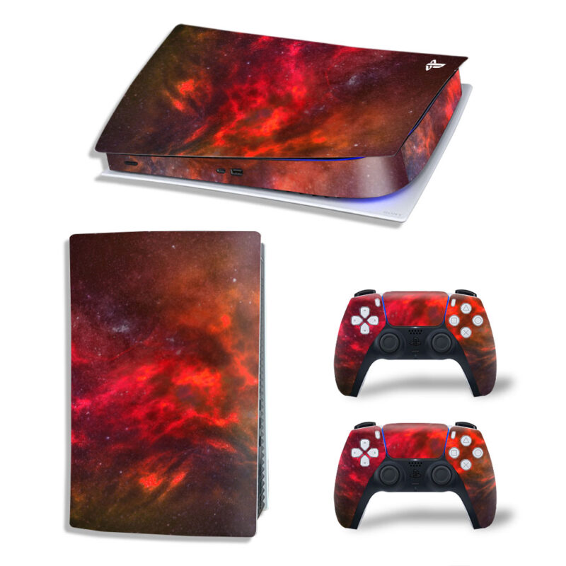 Red Nebula Space Skin Sticker Decal For PS5 Digital Edition And Controllers