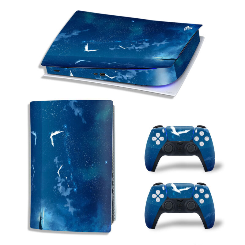 Starry Sky And Birds Near Sea Digital Art Skin Sticker Decal For PS5 Digital Edition And Controllers