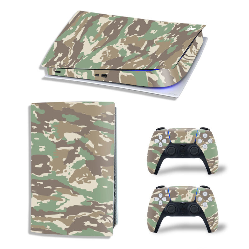 Military Camouflage Pattern Skin Sticker Decal For PS5 Digital Edition And Controllers