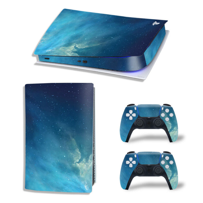 Abstract Blue Stars Clouds Artwork Skin Sticker Decal For PS5 Digital Edition And Controllers