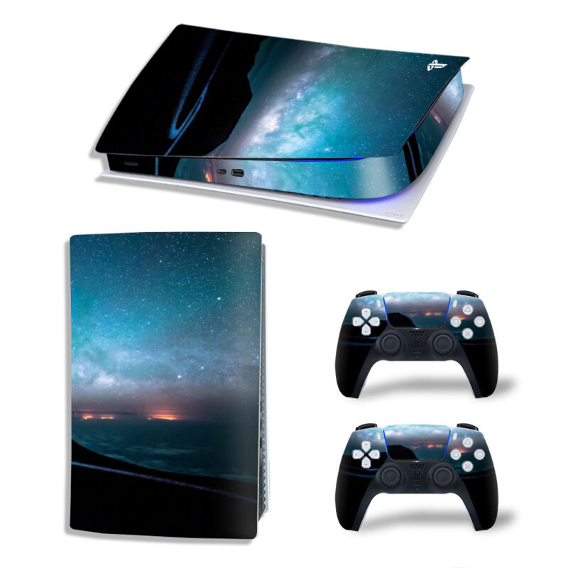 Starry Sky Over Road Path At Night Skin Sticker Decal For PS5 Digital Edition And Controllers