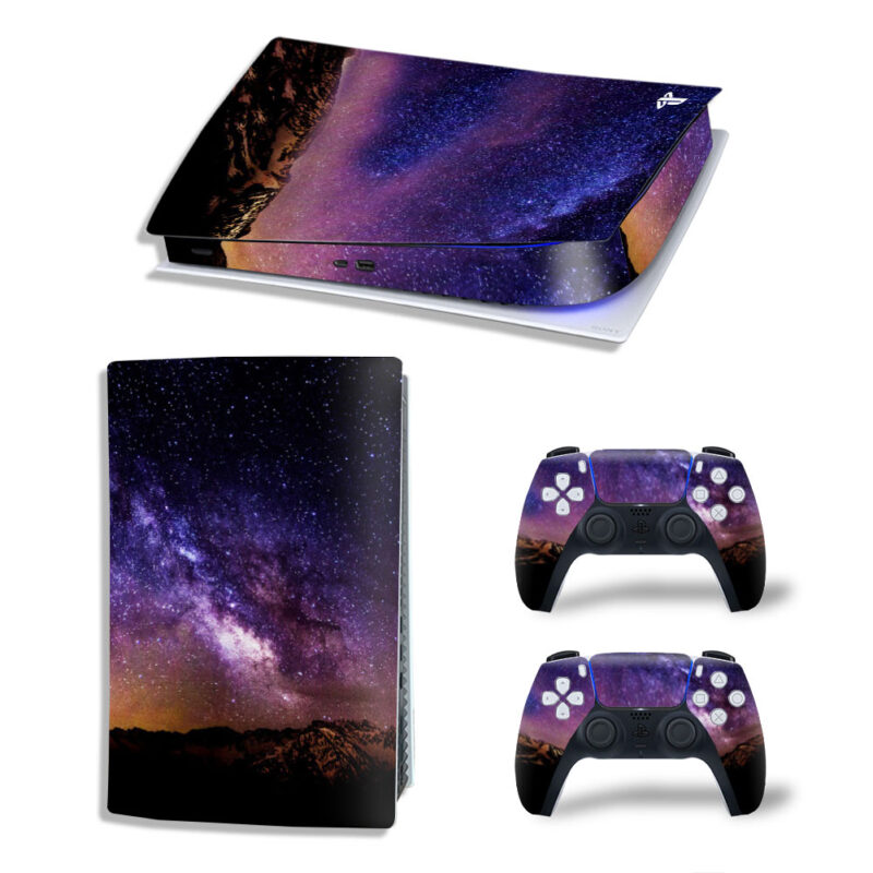 Galaxy Starry Night With Mountain Exposure Skin Sticker Decal For PS5 Digital Edition