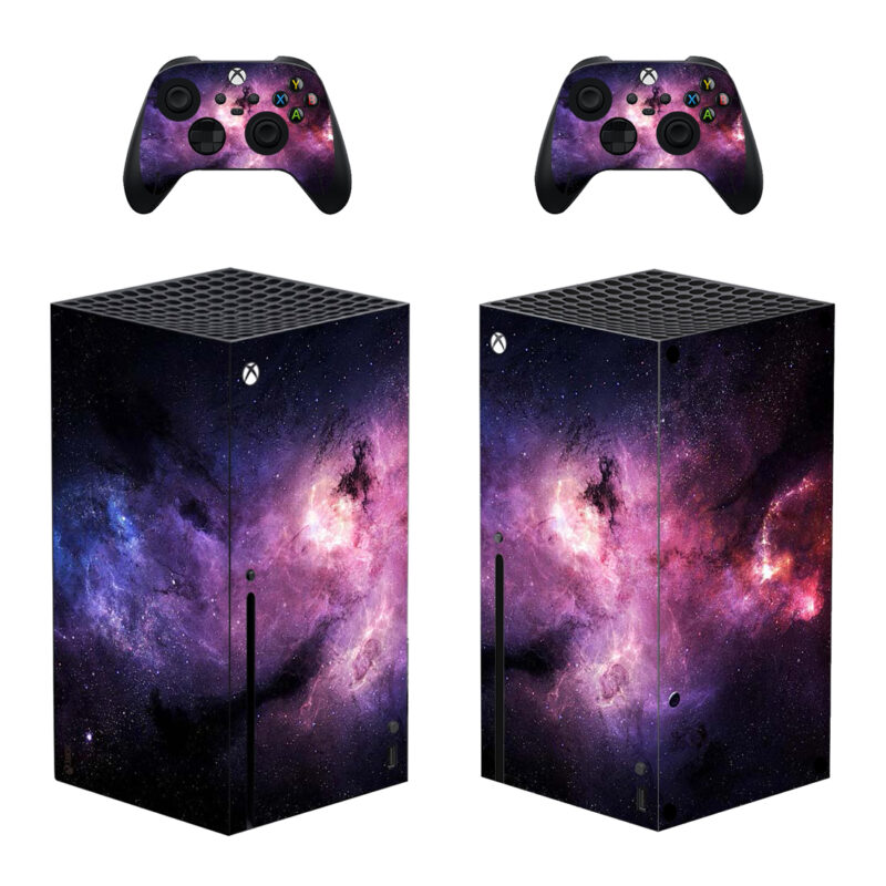 Black And Purple Nebula Space Galaxy Skin Sticker For Xbox Series X And Controllers