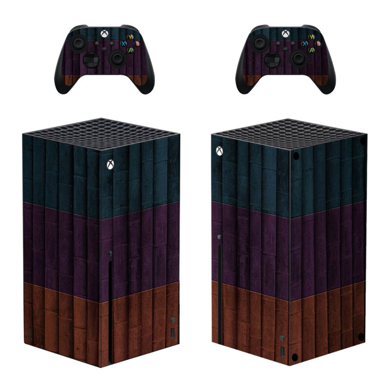 Dark Purple Brown And Blue Stripes Wood Texture Skin Sticker For Xbox Series X And Controllers