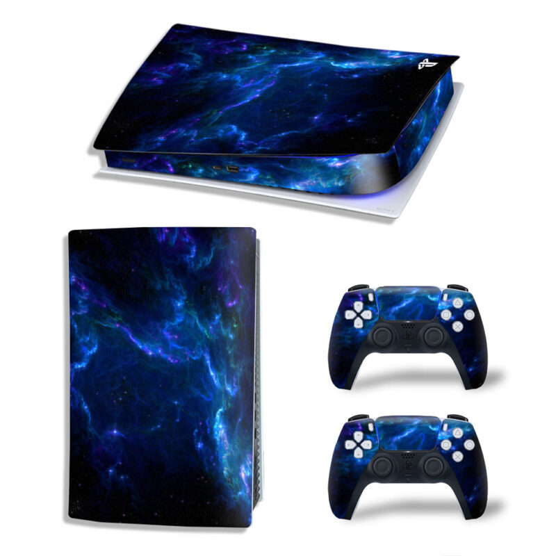 Abstract Blue Space Art Skin Sticker Decal For PS5 Digital Edition And Controllers
