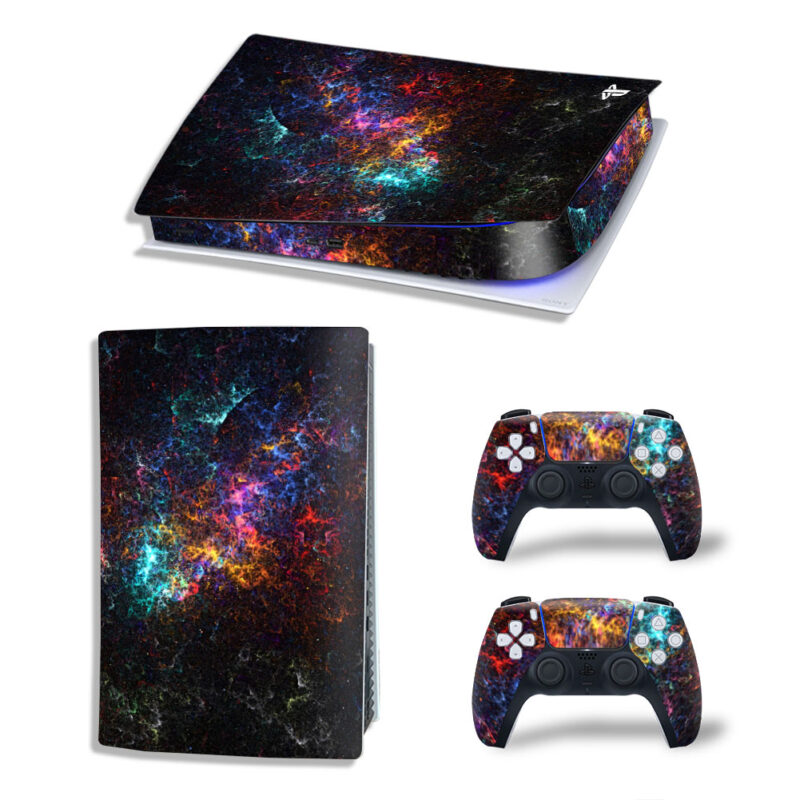 Abstract Multicolored Fractal Glow Cloud Skin Sticker Decal For PS5 Digital Edition And Controllers