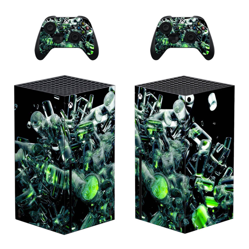 Abstract Dynamic Green Bottles Explosion Skin Sticker For Xbox Series X And Controllers