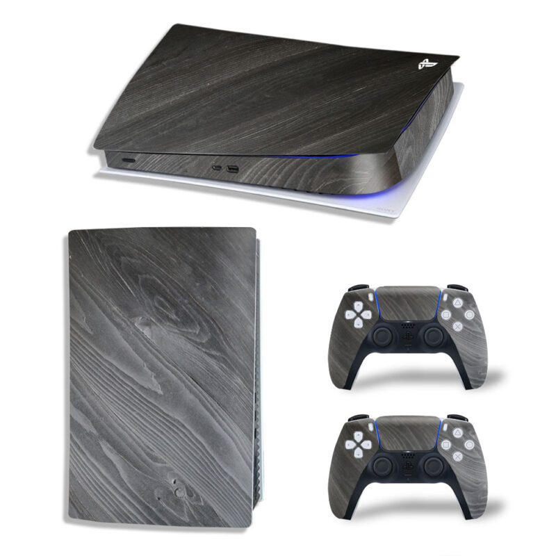 Black Plywood Texture Skin Sticker Decal For PS5 Digital Edition And Controllers