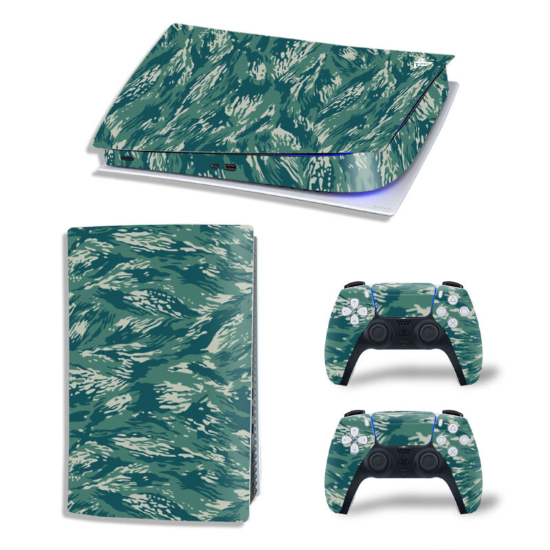 Green Camouflage Pattern Skin Sticker Decal For PS5 Digital Edition And Controllers Design 1