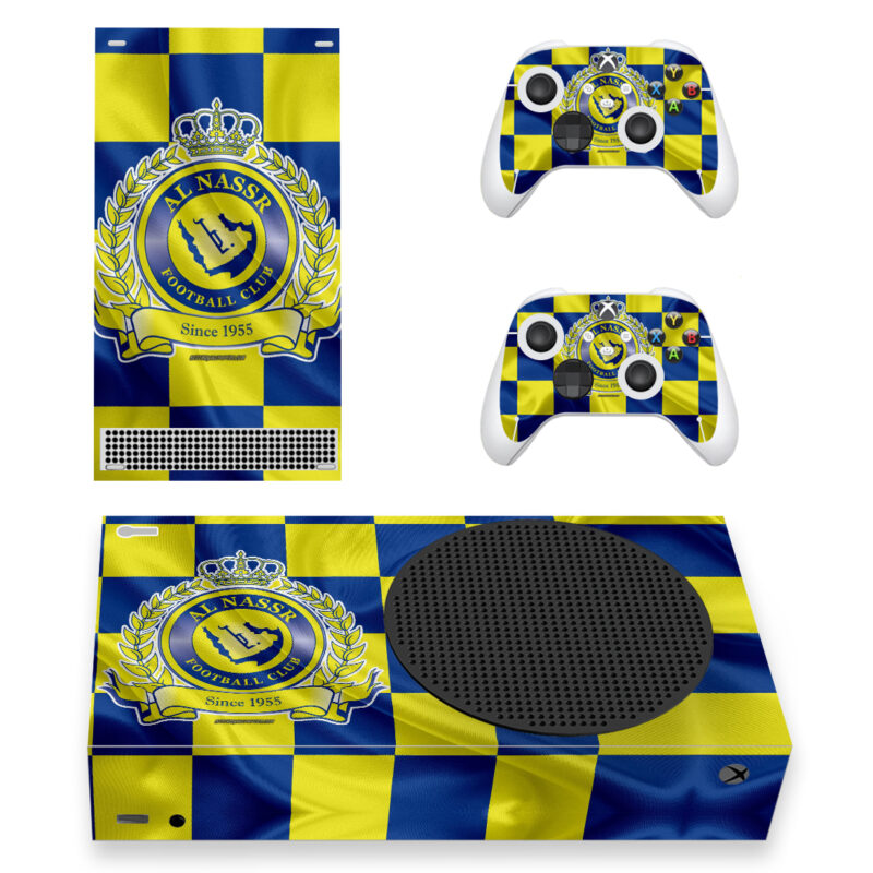 Al Nassr FC In Yellow Blue Checkered Flag Skin Sticker For Xbox Series S And Controllers