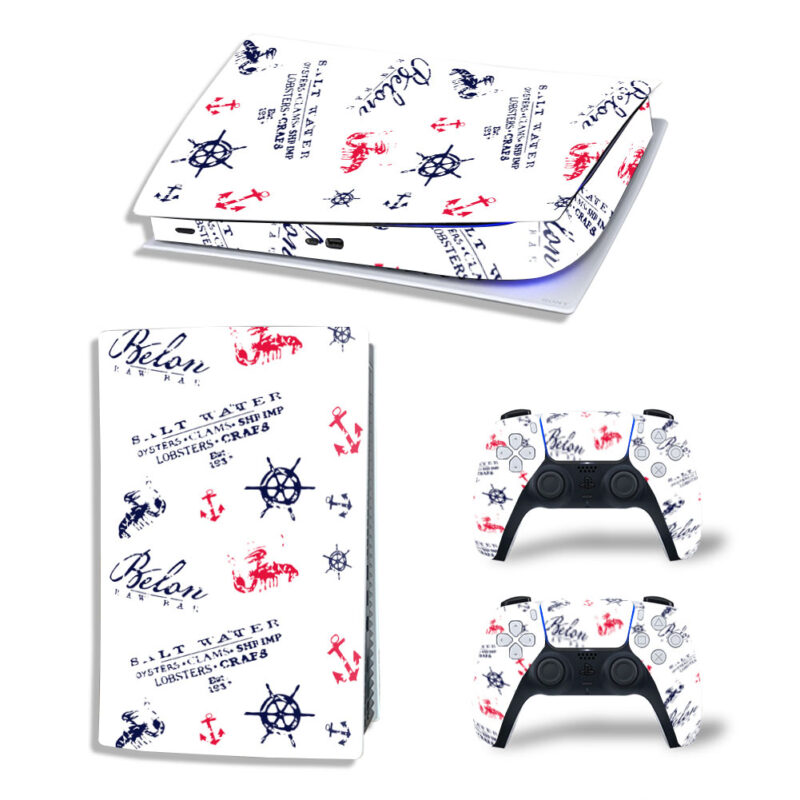 Nautical Seamless Pattern On White Skin Sticker Decal For PS5 Digital Edition And Controllers