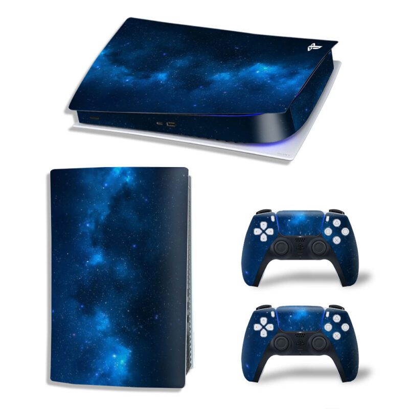 Blue Aesthetic Galaxy Space Cloud Skin Sticker Decal For PS5 Digital Edition And Controllers