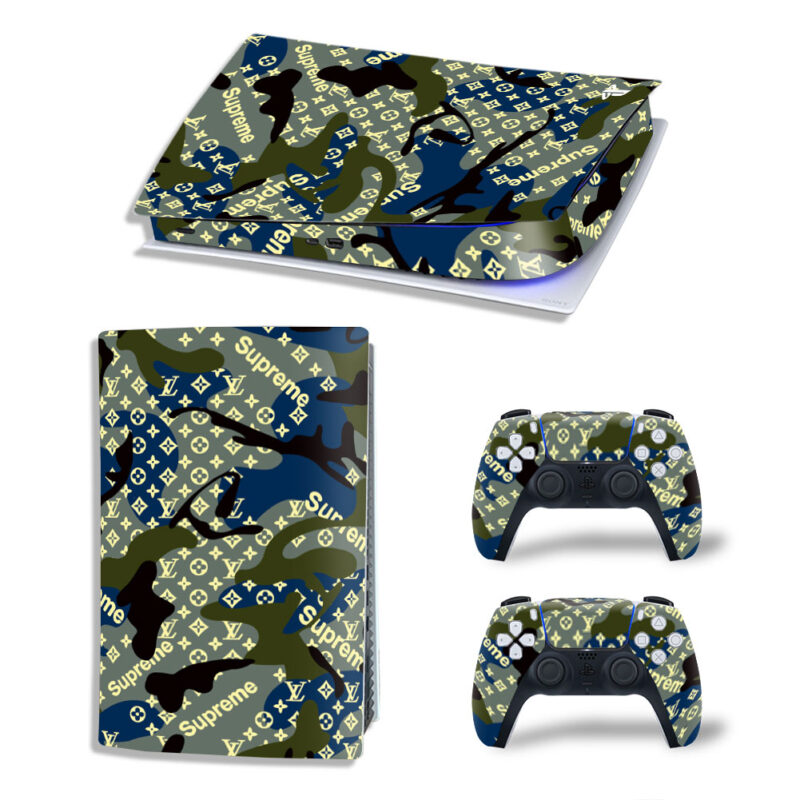 Supreme And Louis Vuitton On Camouflage Skin Sticker Decal For PS5 Digital Edition