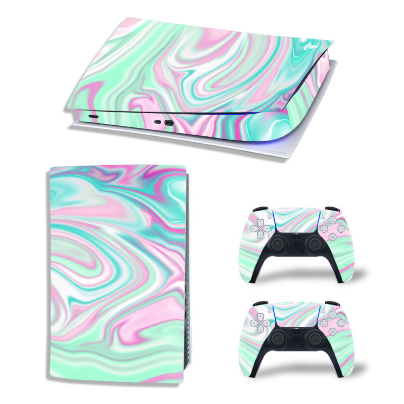 Abstract Blue And Pink Holographic Texture Skin Sticker Decal For PS5 Digital Edition And Controllers