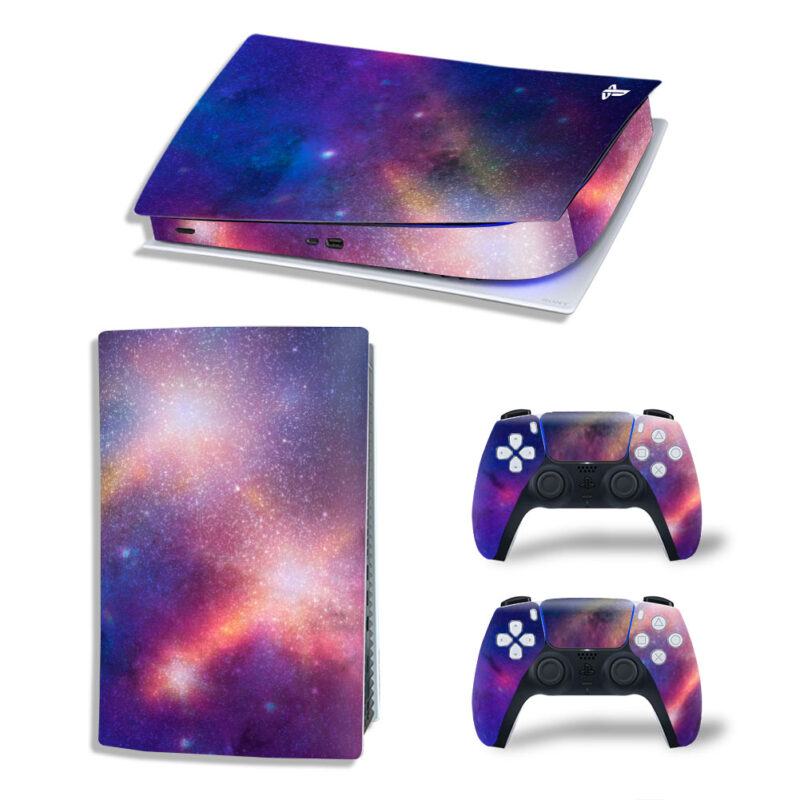 3D Colorful Space Galaxy Nebula With Stars Skin Sticker Decal For PS5 Digital Edition And Controllers