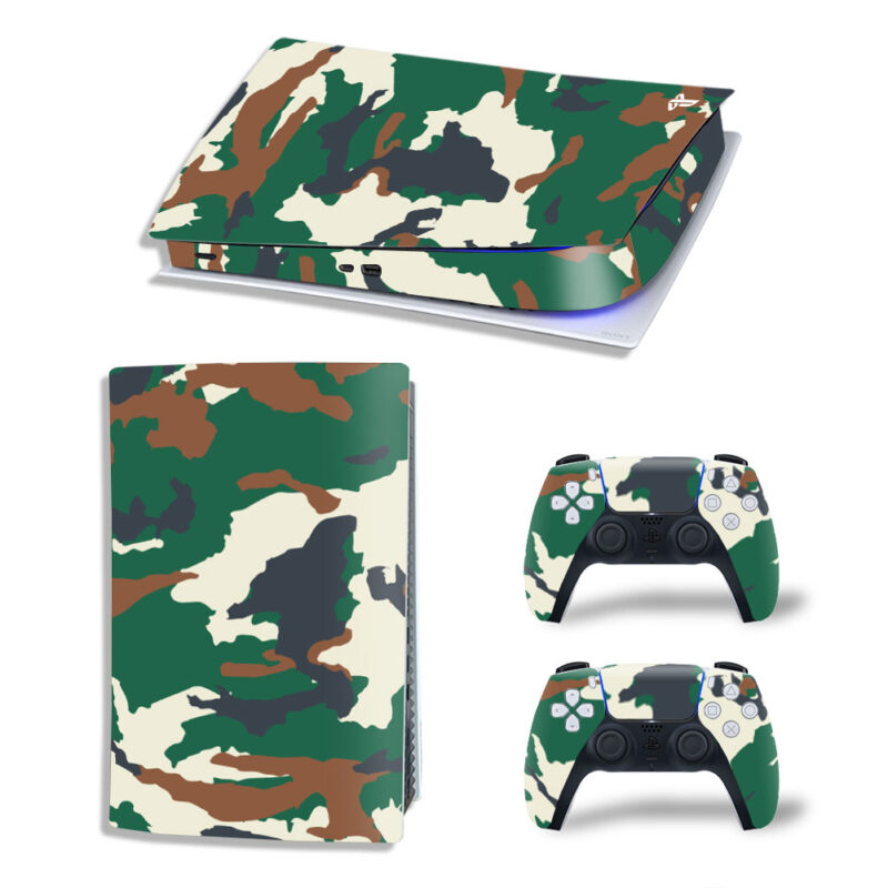 Military Camouflage Woodland Texture Skin Sticker Decal For PS5 Digital Edition And Controllers