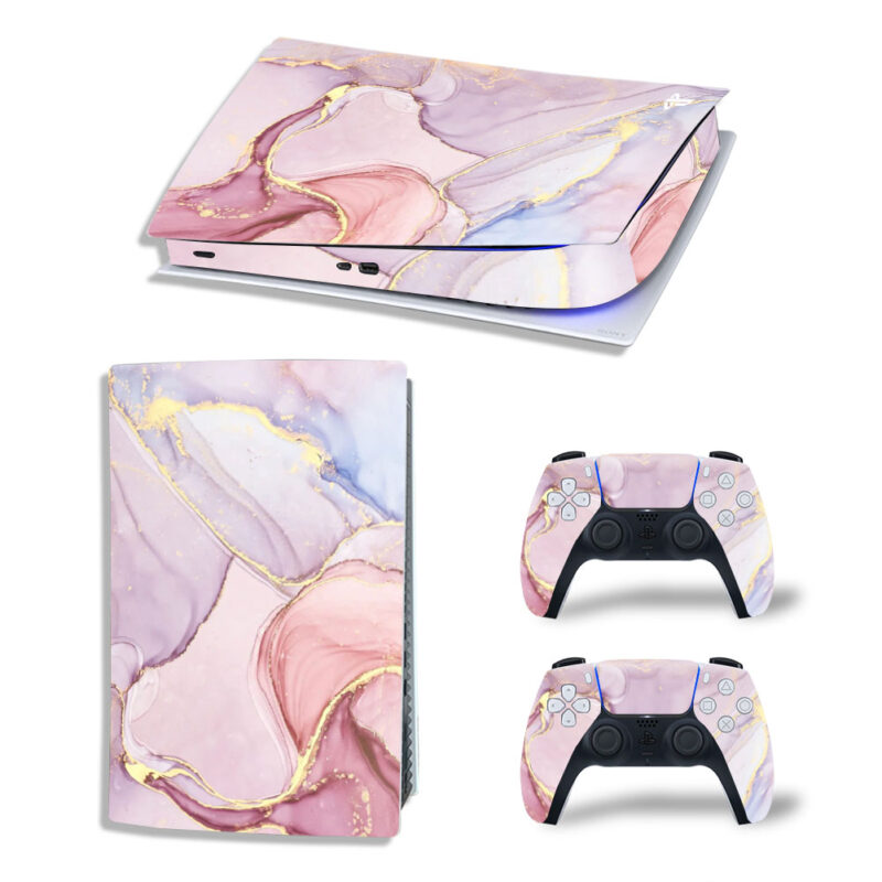 Gorgeous Pink And Purple Marble Skin Sticker Decal For PS5 Digital Edition And Controllers