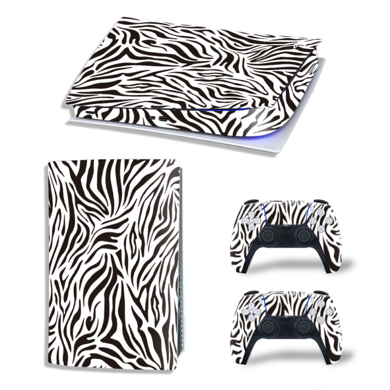 Zebra Pattern Skin Sticker Decal For PS5 Digital Edition And Controllers